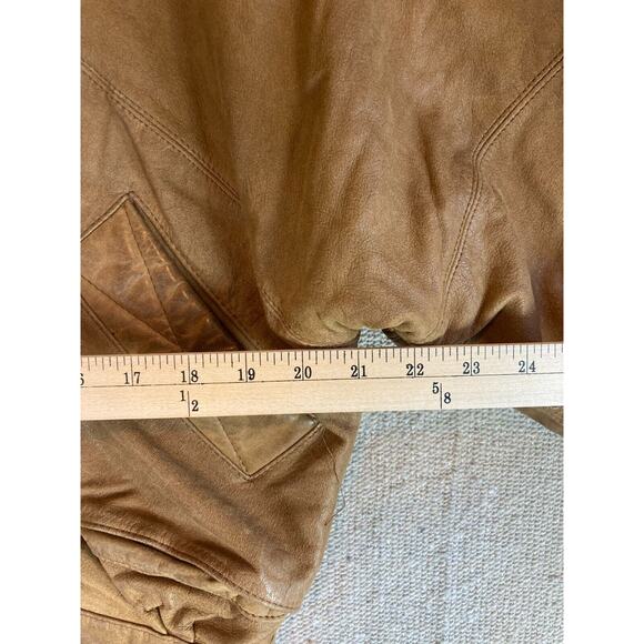 VINTAGE Womens WINLIT Sz Medium Brown Tan Leather Jacket Nylon Lining - Picture 7 of 11